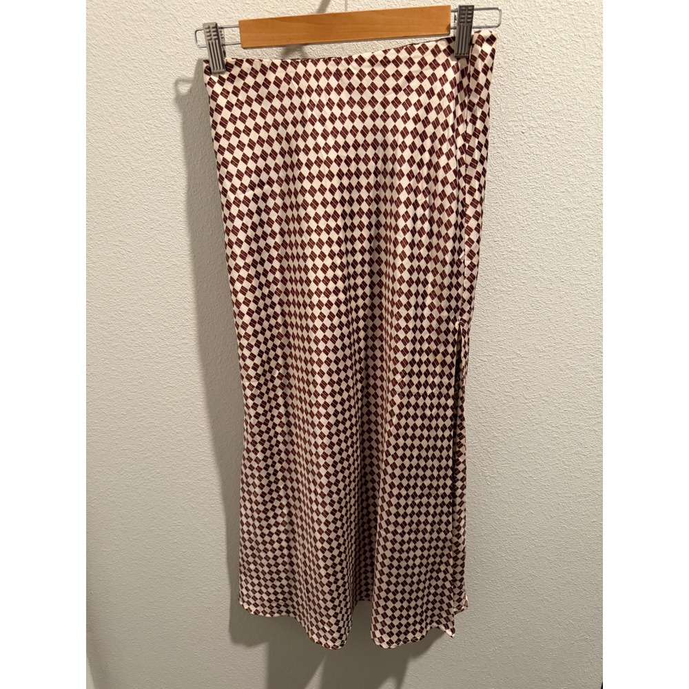Abercrombie & Fitch Burgundy Diamond Print Satin Midi Skirt Side Slit XSP